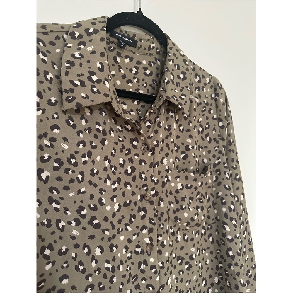 Animal Print Leopard Mittoshop Button Down Shirt M Olive Green Safari Gorpcore - Picture 2 of 6
